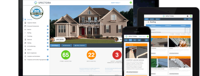 Three different screens displaying the Spectora software